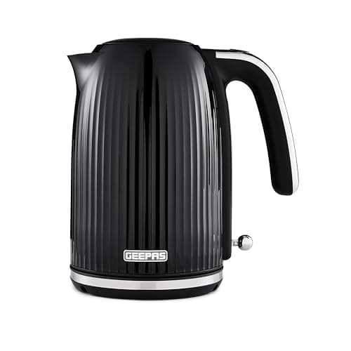 Image of GEEPAS Fluted 1.7L Electric Kettle | Cordless Jug Kettle with Rapid Boil Auto Shut Off & Boil Dry Protection | 360° Rotational Base, Removable & Washable Filter for Hot Water Coffee Tea | 3000W Black