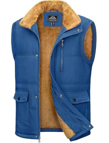 Image of MAGCOMSEN Mens Gilet with Pockets Lightweight Casual Hiking Running Coats Sleeveless Winter Thermal Gilets Mens Body Warmers Fleece Lined Thermal Winter Work Gilets with Pockets, Blue