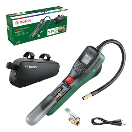 Image of Bosch Electric Bike Pump/Air Pump/Mini Compressor EasyPump (3.0 Ah battery; 3.6 Volt; Autostop function; 150 PSI; 10.3 bar; LED; recharge via USB-C cable, 3x Adapter; Quick Connect Plug, Bicycle Bag)