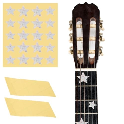 Image of sourcing map Guitar Fretboard Stickers Inlay Stickers Decals for Guitars and Star Inlay Sticker Guitar Decals for Music Guitar, Bass, Acoustic Guitar Color Pearl (20 stickers)
