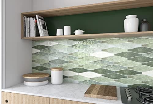 Image of Gloss Ceramic Wall Tile - Calm Moss Gloss Wave Tile 75mm x 300mm Single Box