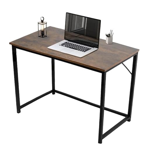 Image of House of Home Rustic Computer Desk – 80x50cm Writing Desk for Home Office or Students, Study Table with Dark Brown Wood Effect Top & Black Metal Frame, Space-Saving Workstation