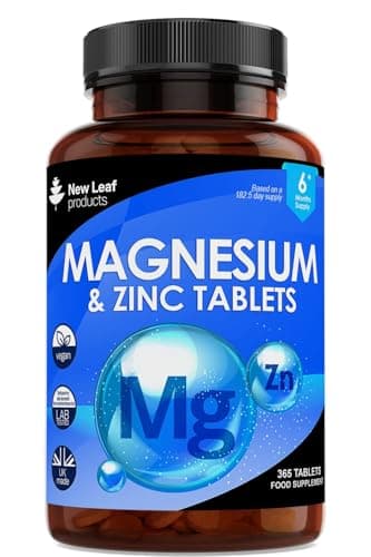 Image of Magnesium Supplements with Zinc 365 Tablets – Bones, Muscle Immune Support Easy to Swallow Sleep Supplement Vegan, GMO-Free, Gluten-Free, UK Made by new Leaf