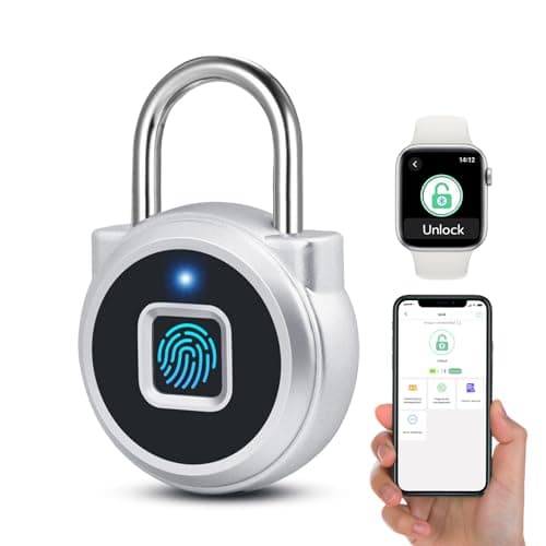 Image of Eseesmart Fingerprint Padlock, Gym Locker with Fingerpirnt Bluetooth APP Control, Smart Fingerprint Lock, Keyless Outdoor Waterproof Security Suitcase Luggage School Backpack-Sliver