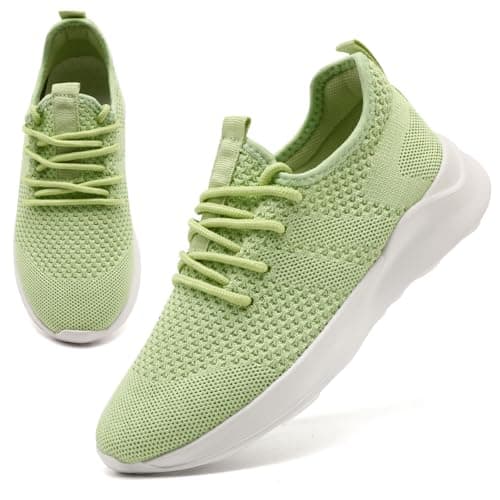 Image of EGMPDA Womens Trainers Running Shoes for Women Walking Gym Sports Ladies Trainers Flat Jogging Fitness Sneakers Breathable Fashion Casual Light Green UK Size 5