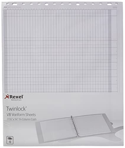 Image of Rexel Twinlock Variform Multi-Ring Binder V8 Cash Refill Sheets 14 Columns , White (Pack of 75)