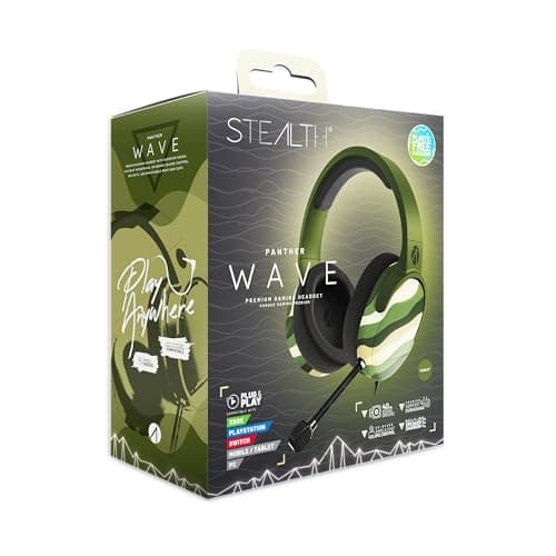 Image of STEALTH PANTHER Wave - Forest Green Over Ear Gaming Headset Compatible with PS4/PS5, XBOX, Switch, PC with Flexible Mic, 3.5mm Jack, 1.5m Cable, Lightweight, Comfortable and Durable