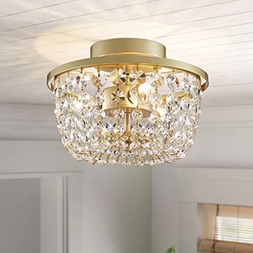 Image of WUZUPS Crystal Chandelier Semi-Flushmount Ceiling Light Modern Lighting Fixture for Bedroom Hallway Bar Kitchen Bathroom, H 19.3cm W 25 cm, Gold, G9 Base