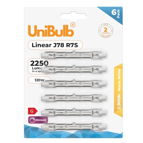 Image of Unibulb Halogen Floodlight Light Bulb R7S J78 78mm Linear 2250 lumens 120W 2900K (Warm White) Dimmable (6)