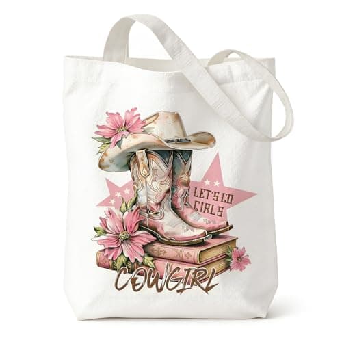 Image of Cowgirl Canvas Tote Bags for Women, Pink Cowgirls Canvas Bag with Shoulder Straps, Reusable Aesthetic Handbag, Washable Shopping Bags, Cowgirl Gifts for Women and Girls