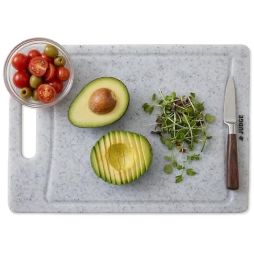 Image of Judge Kitchen Plastic Chopping Board with Handle, Non-Slip Dishwasher Safe Cutting Board, Granite Effect, Juice Groove, BPA-Free, 24 x 16cm