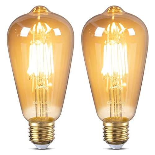 Image of DiCUNO Vintage Light Bulb E27 Edison Screw Bulb, 6W Equivalent to 60 Watt, Retro Amber Glass Lamp, 2200K Warm White, Non-dimmable, ES LED Filament Lamp Squirrel Cage, ST64, 600LM, 2 Packs