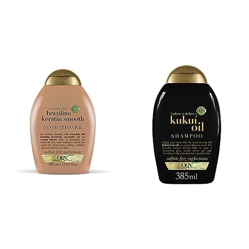 Image of OGX Brazilian Keratin Smooth Conditioner for Dry Hair, 385ml & Kukui Oil Shampoo for Frizzy Hair, 385ml