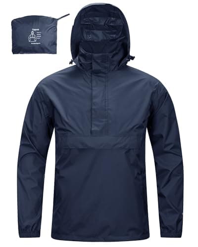 Image of 33,000ft Men's Rain Jacket with Hood Lightweight Waterproof Pullover Packable Raincoat Windbreaker Breathable For Outdoor Camping Hiking Riding, Dark Blue M