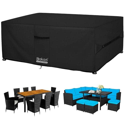 Image of Dokon Garden Furniture Covers Waterproof Upgrade 420D Oxford Fabric Cube Patio Set Cover Weatherproof Winter Outdoor Table and Chair Cover with Air Vents, Multi-size (200x160x74cm)