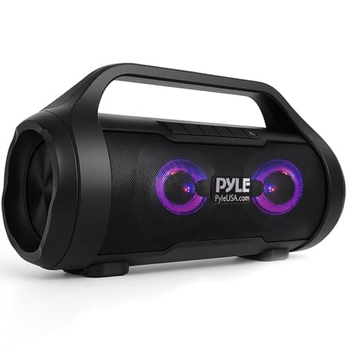 Image of Pyle Portable Bluetooth Boombox Speaker - 40W Max Power, 2.0 Channel Rechargeable Barrel Style Speaker with TWS, LED Lights - AUX In, USB-C, MicroSD Card and FM Radio, Voice Control - PBMWP185