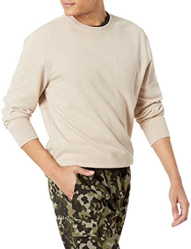 Image of Amazon Essentials Men's Long-Sleeved Lightweight Fleece French Terry Crew Neck Sweatshirt, Oatmeal Heather, L