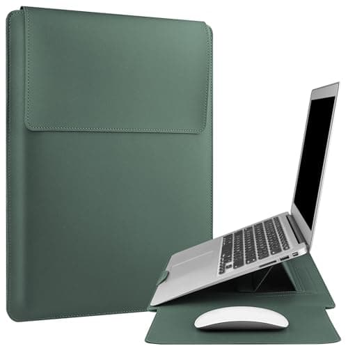 Image of HoYiXi 13.3'' /13.6'' Laptop Sleeve Case Leather Bag with Stand Compatible with MacBook Pro 14/MacBook Air 13(M1 M2)/ASUS Vivobook 14/Dell XPS 13/ASUS Acer Matebook 14'' laptop case,Green