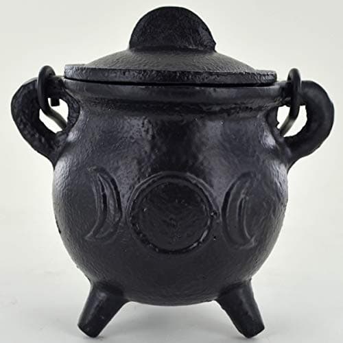 Image of Cast Iron Cauldron Triple Moon Small Witch & Magic Accessory for Wicca Potions Neopaganism Gift