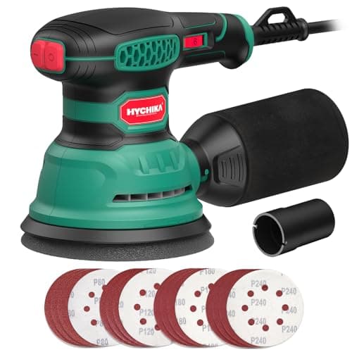 Image of HYCHIKA Random Orbital Sander, 300W 12000OPM Orbital Sander, 6 Variable Speeds,16 Sanding Discs(125mm), with Dust Collection and Quick Braking Functionality, for Sanding and Polishing Wood