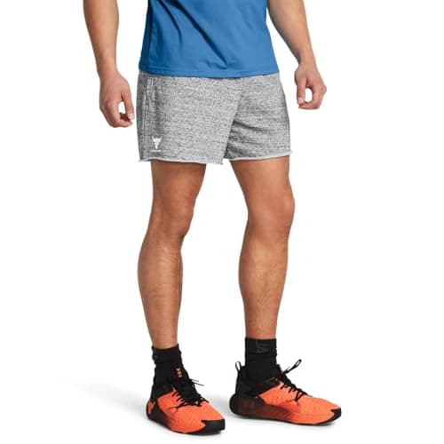 Image of Under Armour Men's Project Rock Terry Shorts, (011) Mod Gray Medium Heather / / White, X-Large