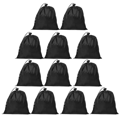 Image of Lusofie 12 Pcs Small Drawstring Bag - Bulk Black Cinch Bags - Nylon Small Draw String Bags Waterproof Storage for Gym Sports Travel (7.1 x 7.9inch)