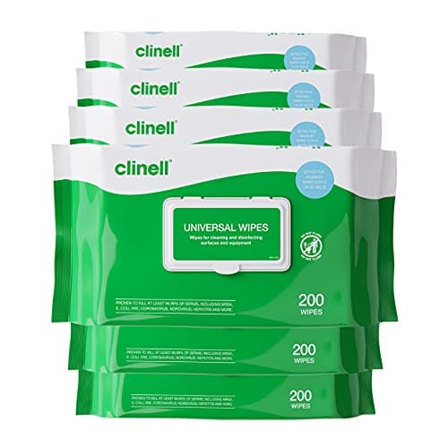 Image of Clinell Universal Cleaning and Disinfectant Wipes - Pack of 6, 1200 Wipes - Multi Surface, Kills 99.99% of Germs, Quick Action, Green, Pleasant Fragrance