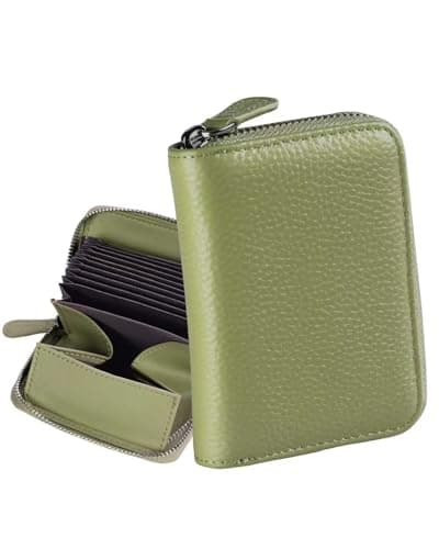 Image of Jexmigo RFID Blocking Leather Wallet for Women – Genuine Credit Card Holder, 12 Card Slots, Large Anti-Leak Coin Purse, Compact Small Purse with YKK Zip, Ladies Card Holder Wallet (Green)