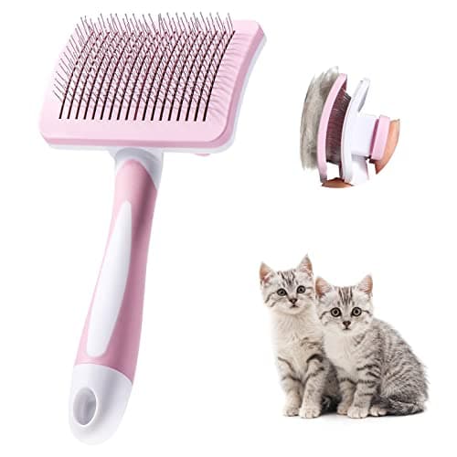 Image of Vinabo Cat Dog Comb Brush, Cat Brush Grooming Comb, Self Cleaning Slicker Brushes, Pet Grooming Tool with Cleaning Button for Dog Shedding Tools
