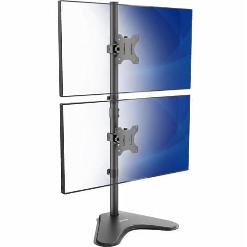 Image of VIVO Dual-Monitor-Schreibtischständer, freistehende LCD-Halterung, hält 2 Ultrawide-Bildschirme bis zu 34 Zoll in gestapelter vertikaler Position, Schwarz, STAND-V002L