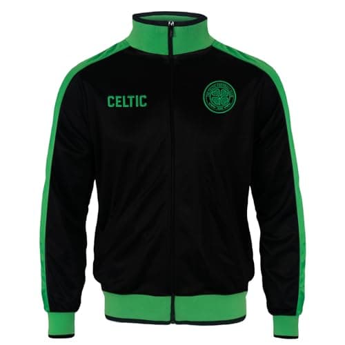 Image of Celtic FC Official Football Gift Mens Retro Track Top Jacket Black Green Small