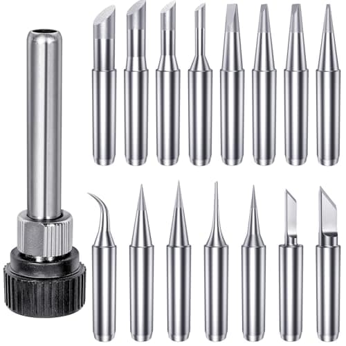 Image of HOLMOL 15PCS 900M Soldering Iron Tips, Copper Soldering Tips with Welding Sleeve, Lead-Free 900M-T Solder Tip Set, Solder Iron Tip for Hakko, Yihua, Atten, Quick Soldering Stations
