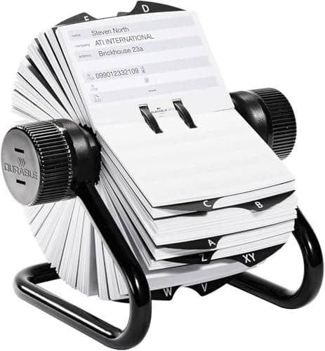 Image of Durable Telinfex Rotary Address Card Holder - Includes 500 Cards - Includes 25 Tab A-Z Index - Made from Metal - Black
