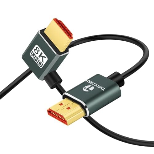 Image of Thsucords Ultra Thin 8K HDMI 2.1 90 Degree Left Angle Cable 2M, Flexible Slim High Speed Cord Support 4K@120Hz 8K@60Hz Compatible with Roku TV/HDTV/PS5/Blu-ray
