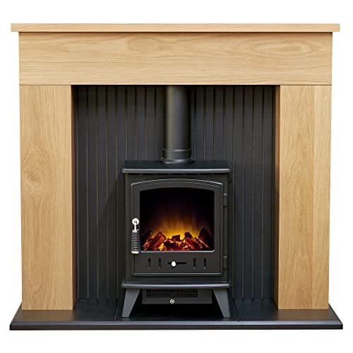Image of Adam Innsbruck Stove Fireplace in Oak with Aviemore Electric Stove in Black, 45 Inch