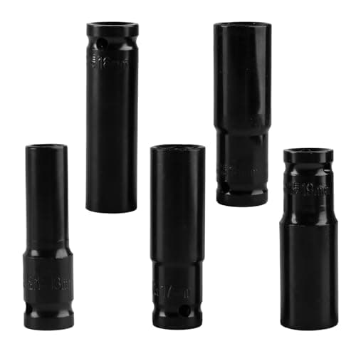 Image of 5 Pcs Deep Impact Socket, 1/2 Inch Drive by 13mm 16mm 17mm 18mm 19mm Deep Impact Socket, Heavy Duty Metric 6-Point Sockets for Home Car Repair, Heat-Treated High Carbon Steel