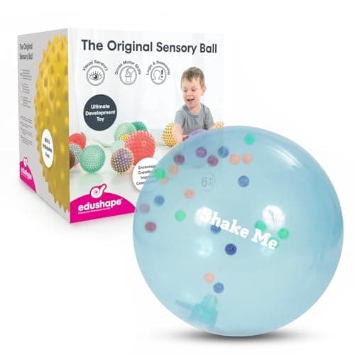 Image of Edushape 18cm Rainbow Soft Sensory Ball. See through Ball with Colourful Mini Beads. For Children, Infants and Toddlers. Suitable for Baby Boys & Girls from 6 months + (Colours vary)