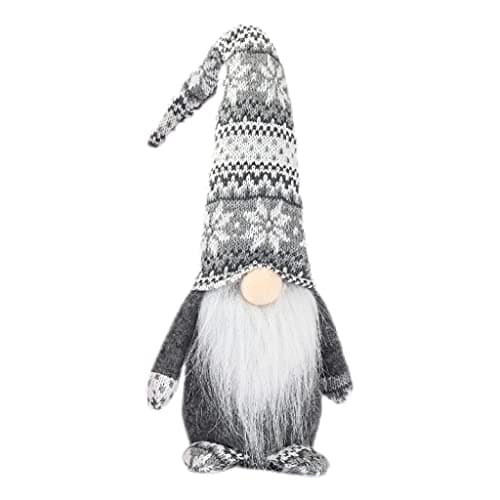 Image of eBoutik - Set of 2 Knitted Plush Soft Christmas Gonk Decoration - Christmas Ornament Home Decor - Swedish Tomte/Santa/Elf/Gnome Figurine (Grey & White)