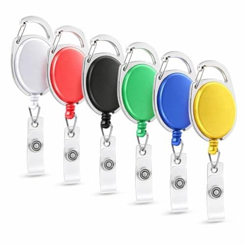 Image of 6 Pack Retractable Lanyard Badge Reel with Carabiner Clip and Key Ring, Extendable Lanyard and Stretchy Keyring with Clip for ID Cards, Access Pass, Mixed Colours Retractable Keychain Set