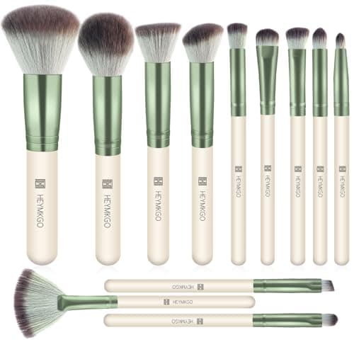 Image of HEYMKGO Makeup Brush Set, 12 Pieces, Diversity Make Up Brush Set, Premium Make-Up Brush Set with Synthetic Bristles for Foundation, Powder, Concealer, Rouge, Eyeshadow, Eyebrows, Highlight