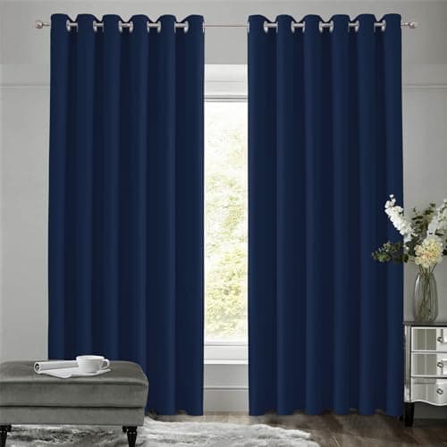 Image of VEHEDE Black Out Living Room Curtains, 90x90 Inch Large Door Window Thermal Insulated Drapes with Eyelet Noise Reducing Bedroom Curtain, Navy Blue, 2 Panels