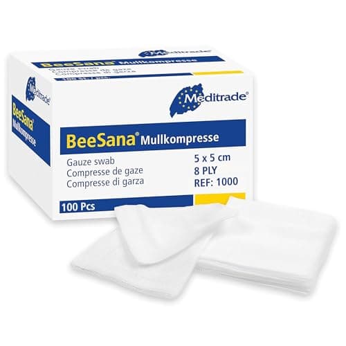 Image of Gauze Swabs with Selvedge Cutting Edges, Non-Sterile Cotton, Pack of 100 (8ply) (5cmx5cm) - Meditrade,White,5 x 5cm
