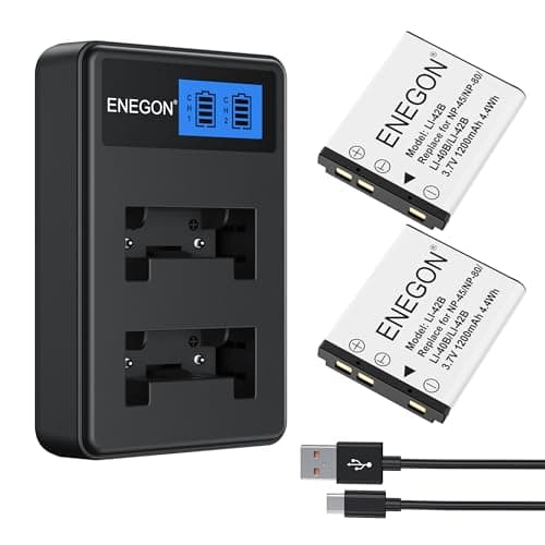 Image of ENEGON Replacement Battery and Dual LCD Charger for Olympus Li-40B Li-42B Nikon EN-EL10 Fuji NP-45 NP-45S Casio NP-80, Fujifilm INSTAX Mini 90 and FinePix XP50 XP60 J10 J15 J100 J110w T550 JX500 Etc.