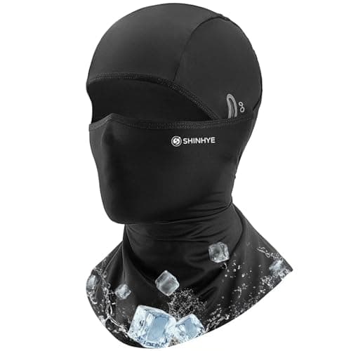 Image of ShinHye Summer Balaclava Men Women Cooling Ice Silk Face Mask Sun UV Protection Balaclava Hood for Cycling Motorcycling (Black)