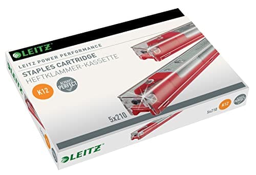 Image of Leitz 55940000 K12 Stapler Cartridge, Strong Steel, Length 12 mm, 1050 Staples, 80 Sheet Capacity - Red