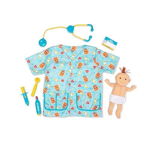 Image of Melissa & Doug Pediatric Nurse Role Play Costume Set (8 pcs) - Includes Baby Doll, Stethoscope