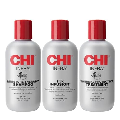 Image of CHI Hair Care Set: 3 Piece Gift Set with Infra Shampoo, Infrared Treatment and Silk Infusion, 6 oz each, for all hair types, chemical free, fresh fragrance, 531 ml total weight