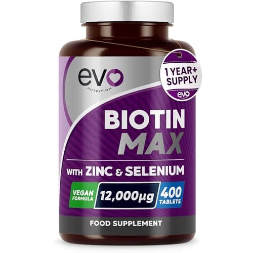 Image of Biotin Max with Zinc & Selenium | High Strength Vitamins & Minerals to Support Hair, Skin & Nail Health | Vegan Food Supplement Complex | 400 Tablets for a 13 Month Supply | UK Made by EVO Nutrition