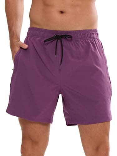 Image of Arcweg Men's Swimming Shorts Mens Swim Trunks with Zipper Pockets Swim Shorts Mesh Lining Board Shorts Surfing Quick Dry Purple