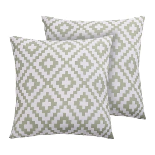 Image of Brentfords Outdoor Cushions Waterproof Decorative Geometric Outdoor Cushion Covers 45 x 45 Set of 2 Super Soft Patio Garden Cushions Home Decor Throw Pillow Covers with Invisible Zipper, Sage/White